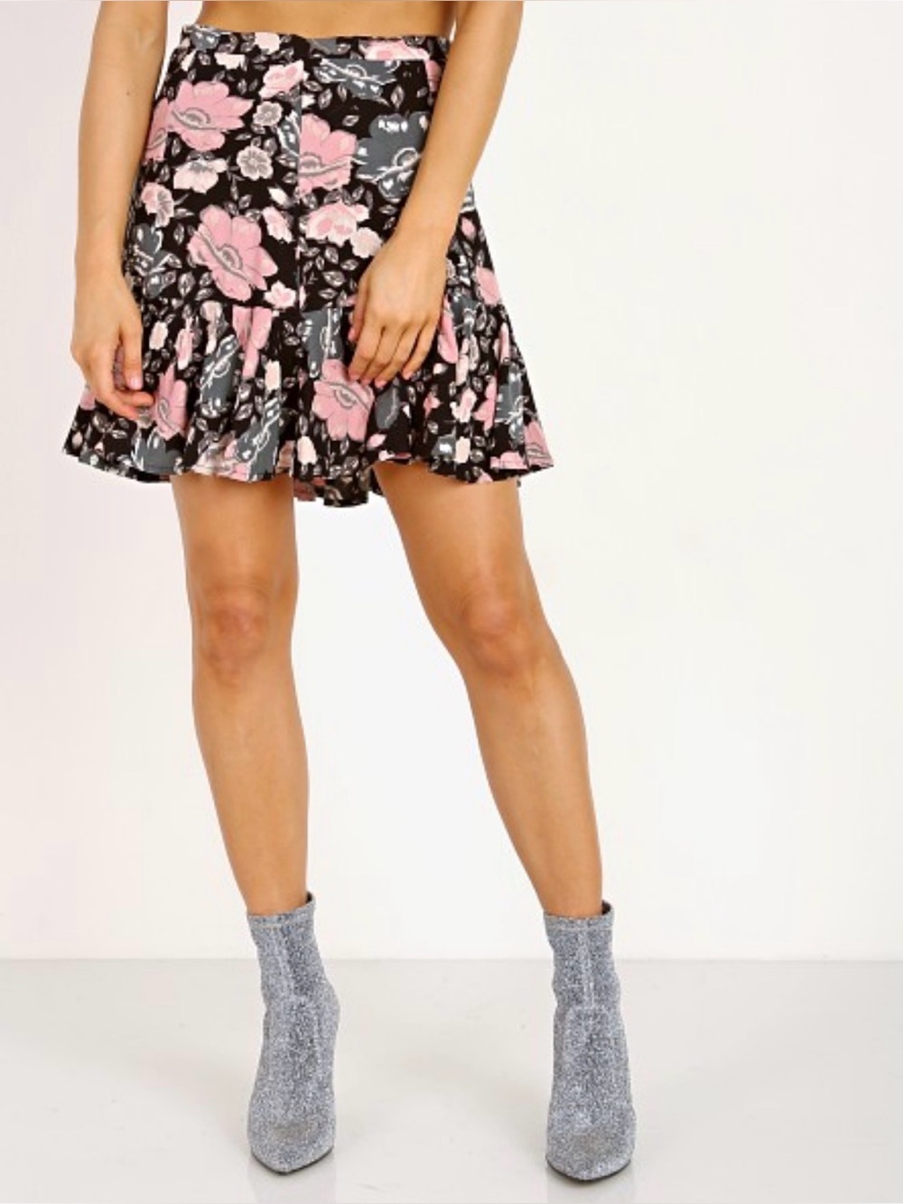 Spell & The Gypsy Winona Mini Skirt Coal Floral Ruffle Boho XS